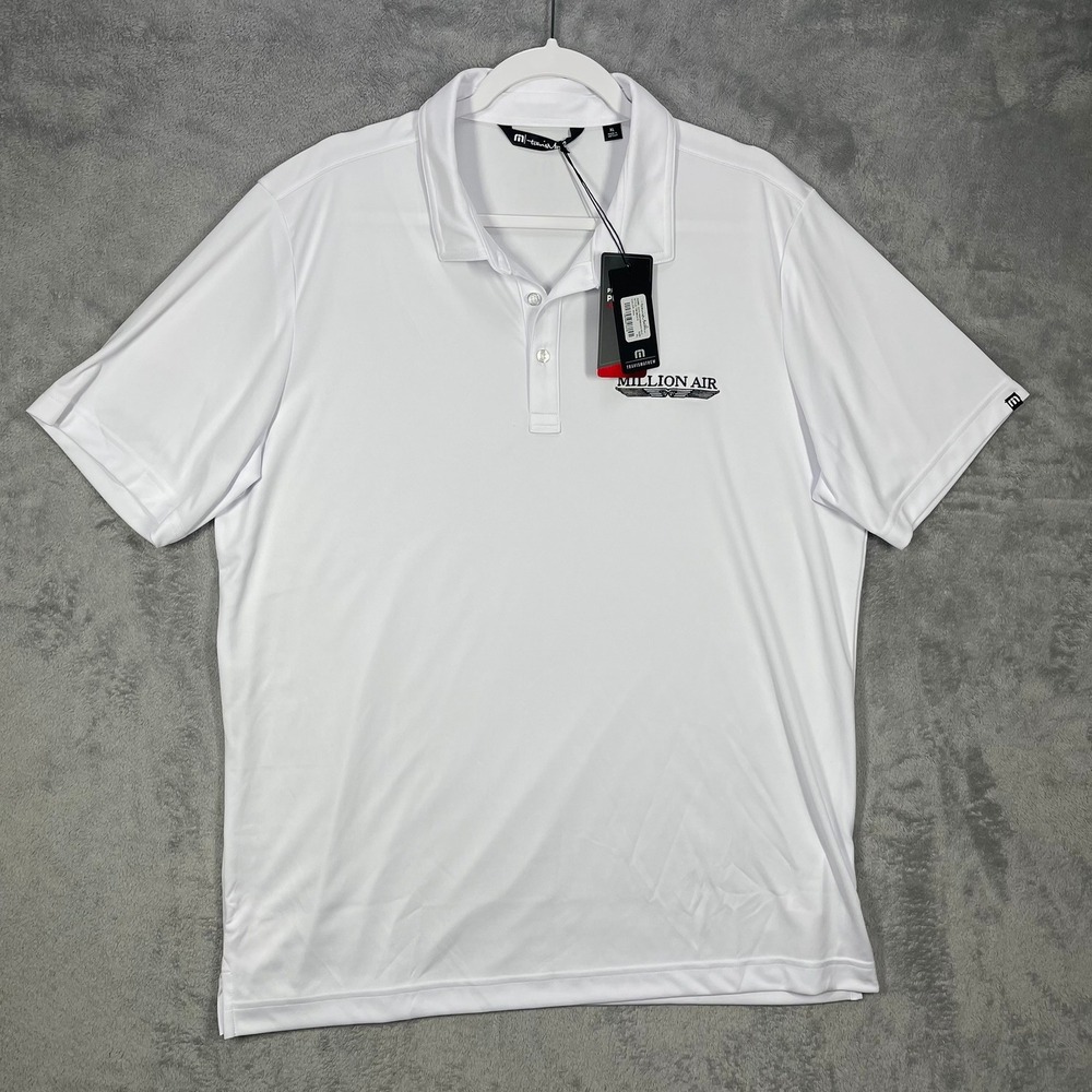 Travis Mathew Polo Mens XL White Coto Performance Million Air Logo NWT